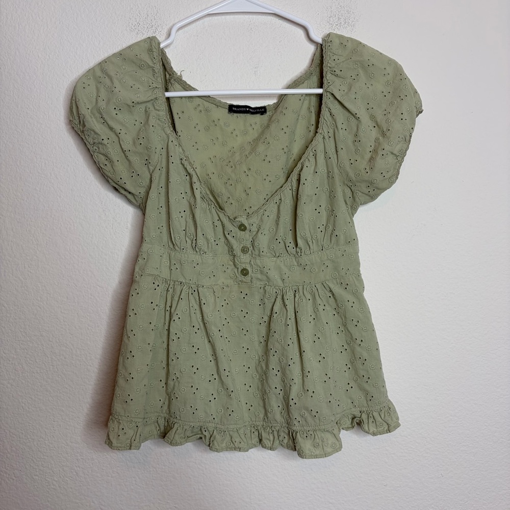 Brandy Melville Floral Zelly Eyelet Lace Sage Green Blouse